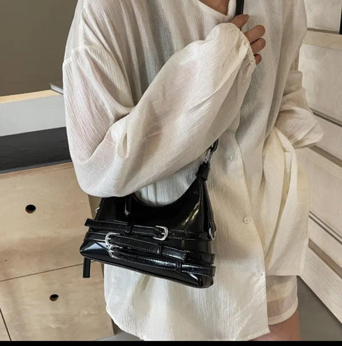 High Fashion Vintage Multi Buckle Detail Shoulder Bag